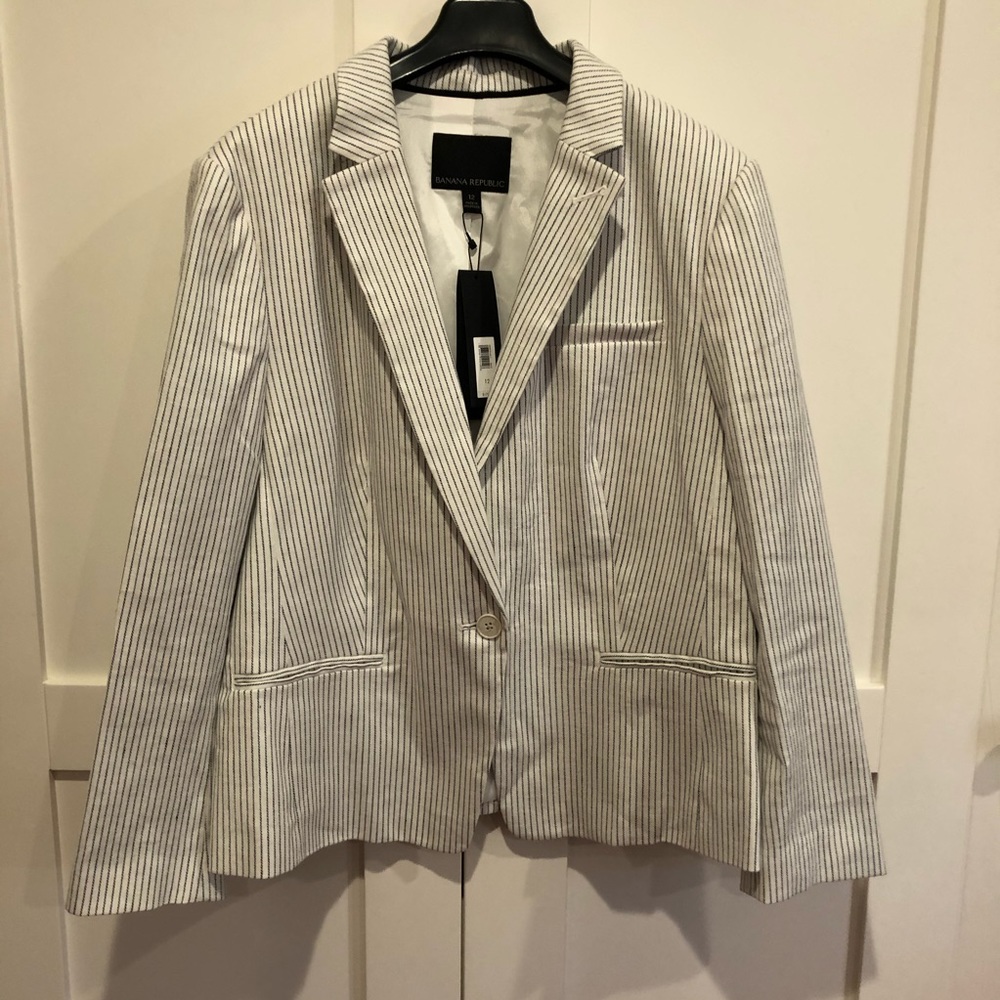 NWT Banana Republic Linen Stripe Blazer Size 12